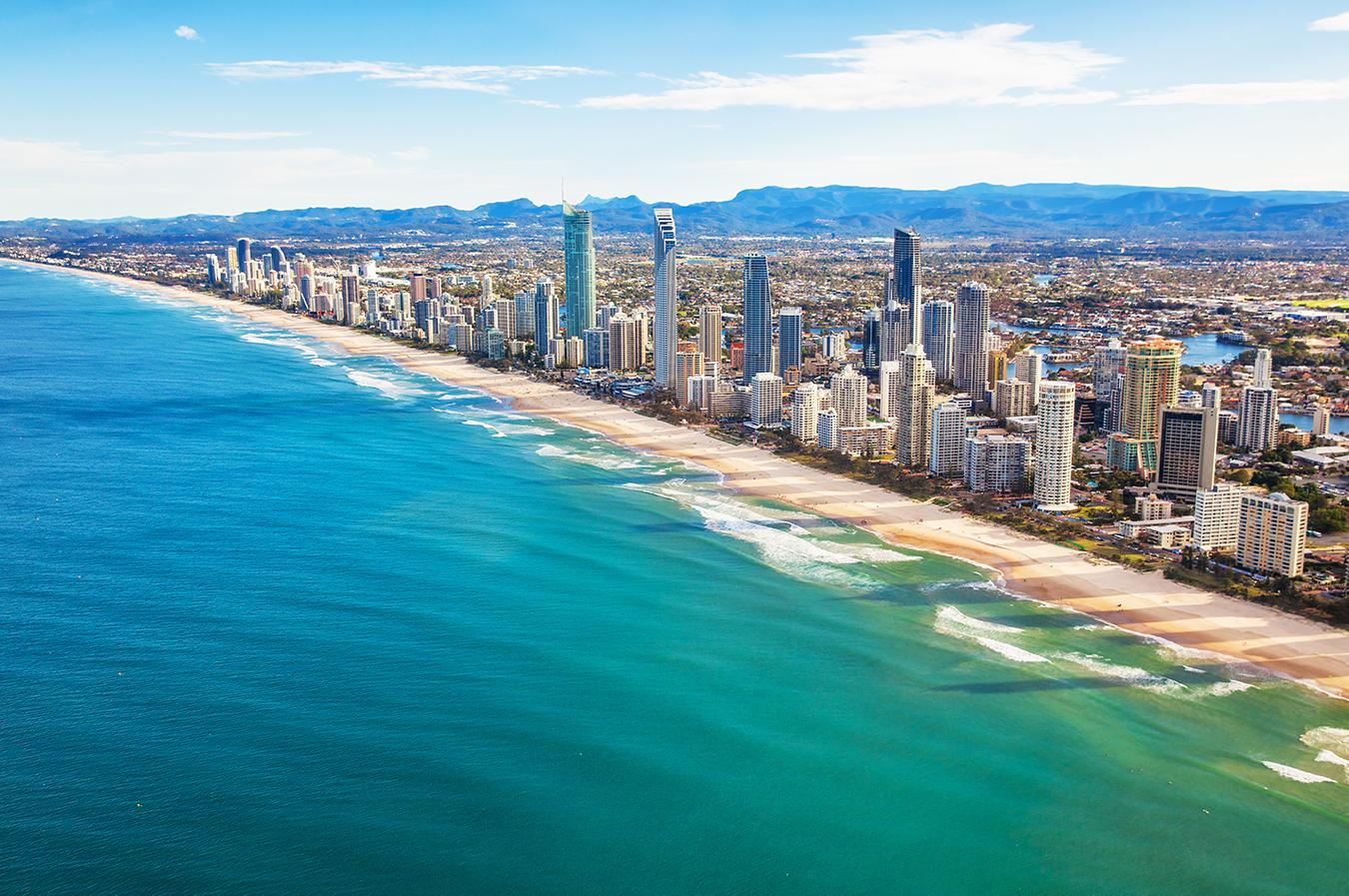 Views of Queensland’s coastline with buildings and beaches